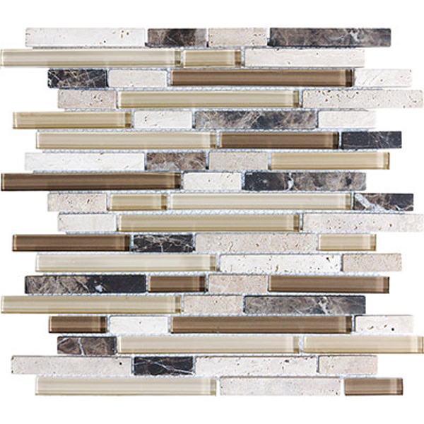 Picture of Anatolia Tile & Stone - Bliss Mosaic Glass Stone Linear Blend Cappuccino