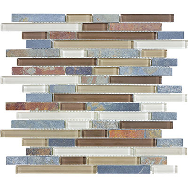 Picture of Anatolia Tile & Stone - Bliss Mosaic Glass Slate Linear Blend Amber Tea