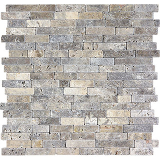 Picture of Anatolia Tile & Stone - Travertine Mosaic 5/8 Random Strip Silver Ash