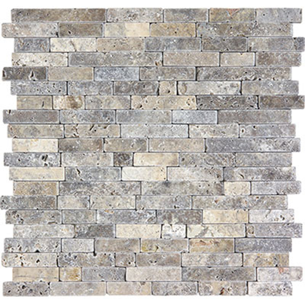 Picture of Anatolia Tile & Stone - Travertine Mosaic 5/8 Random Strip Silver Ash