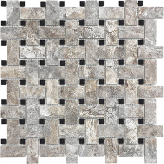 Picture of Anatolia Tile & Stone - Travertine Honed Mosaic Basketweave Silver Ash