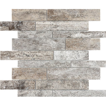 Picture of Anatolia Tile & Stone - Travertine Honed Mosaic Random Strip Silver Ash