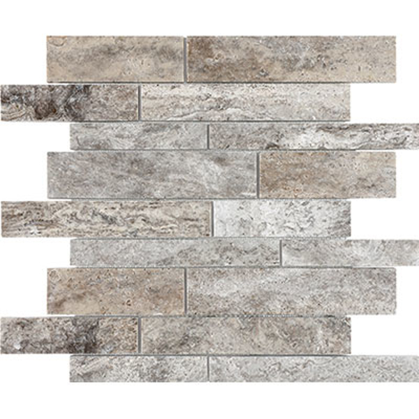 Picture of Anatolia Tile & Stone - Travertine Honed Mosaic Random Strip Silver Ash