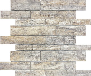 Picture of Anatolia Tile & Stone - Travertine Vein Cut Mosaic Random Strip Silver Ash