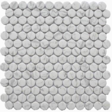 Picture of Glass Collection - Enameled Glass Mosaics Bianco Carrara Penny Round