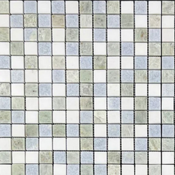 Picture of Elon Tile & Stone - 1 x 1 Square Mosaics Blue Celeste Ming Green White Thassos Polished