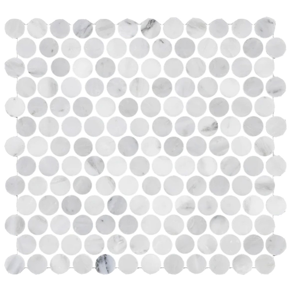 Picture of Elon Tile & Stone - 1 Rounds Mosaics Pearl White Honed