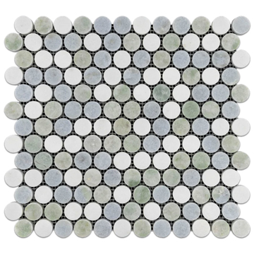 Picture of Elon Tile & Stone - 1 Rounds Mosaics Tri-Blend Ming Green White Thassos Blue Celeste Polished
