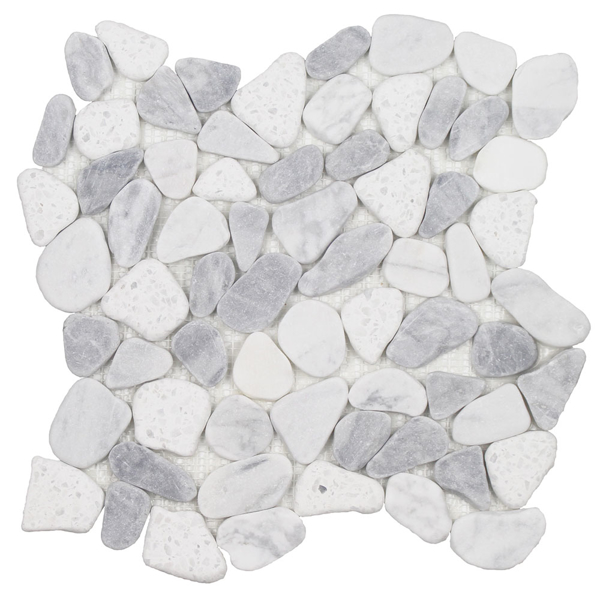 Picture of Tesoro-Ocean Stones Sliced Mosaic Terrazzo Carrara Bardiglio White