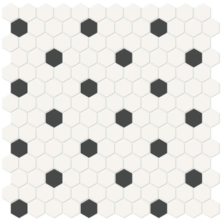 Picture of Anatolia Tile & Stone - Soho 1 Inch Hexagon Mosaic Canvas White with Retro Black