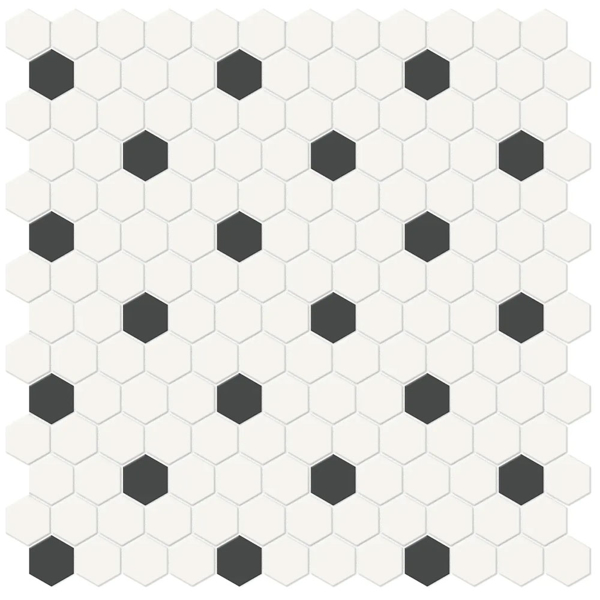 Picture of Anatolia Tile & Stone - Soho 1 Inch Hexagon Mosaic Canvas White with Retro Black