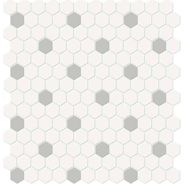 Picture of Anatolia Tile & Stone - Soho 1 Inch Hexagon Mosaic Canvas White with Loft Grey