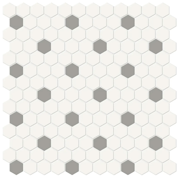 Picture of Anatolia Tile & Stone - Soho 1 Inch Hexagon Mosaic Canvas White with Cement Chic