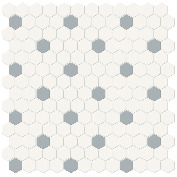 Picture of Anatolia Tile & Stone - Soho 1 Inch Hexagon Mosaic Canvas White with Cloud Blue