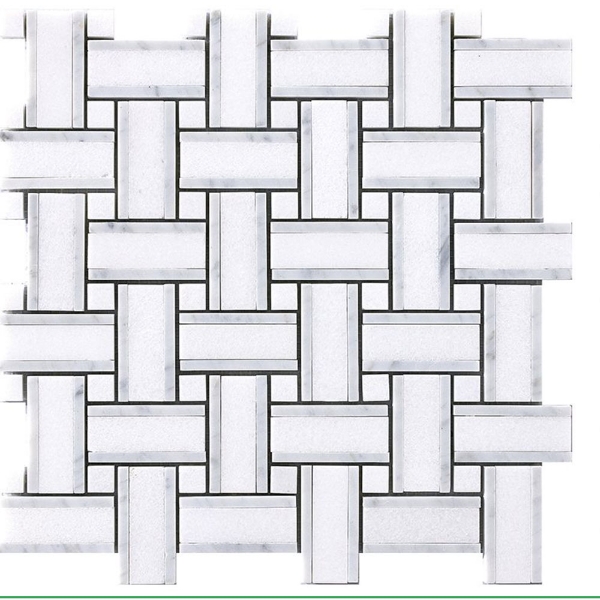 Picture of Happy Floors - Stone and Marble Basketweave Thassos Carrara