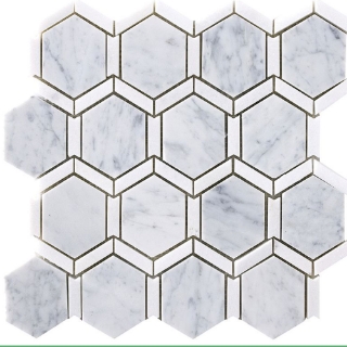 Picture of Happy Floors - Stone and Marble Framed Hexagon Carrara Thassos