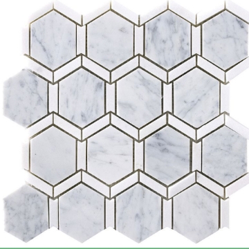 Picture of Happy Floors - Stone and Marble Framed Hexagon Carrara Thassos