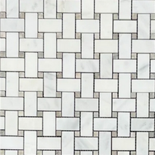 Picture of Elon Tile & Stone - Basketweave Mosaics Pearl White Temple Grey Dot Honed