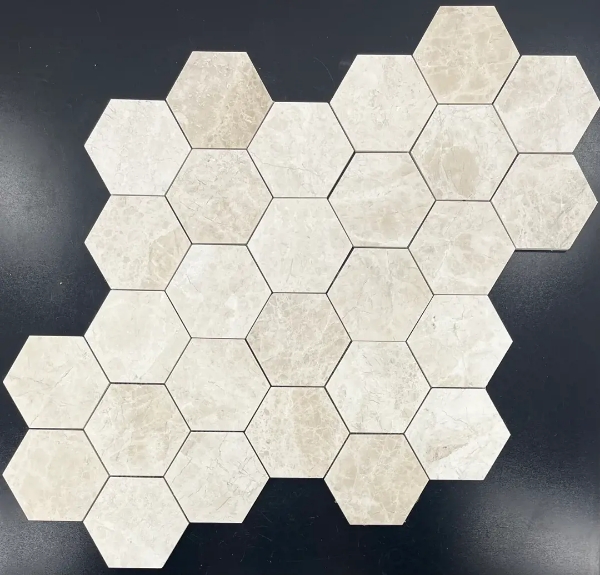 Picture of Elon Tile & Stone - Hexagon Mosaics 5 Vanilla Royale Honed