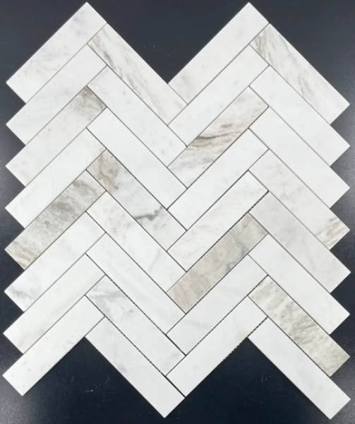 Picture of Elon Tile & Stone - Herringbone Mosaics 2 x 8 Bianco Oro