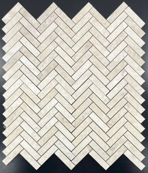 Picture of Elon Tile & Stone - Herringbone Mosaics 1 x 4 Vanilla Royale Honed