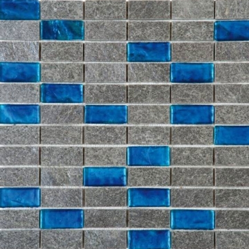 Picture of Bati Orient - Mix Mosaic 1 x 2 Silver Grey Natural Slate - Glass Turquoise