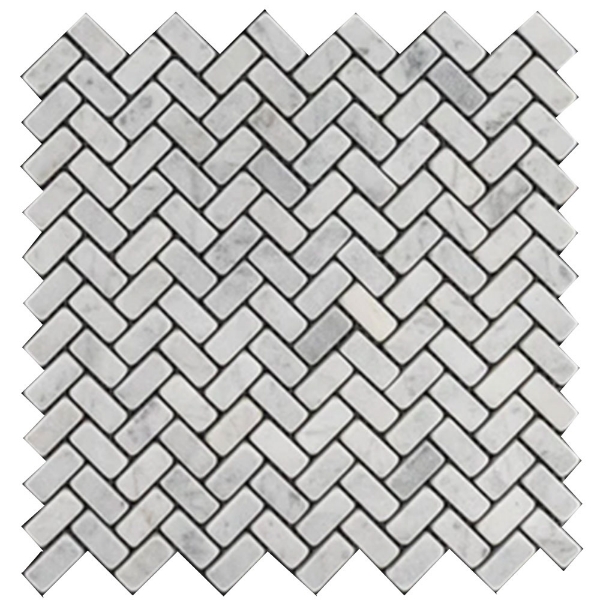 Picture of Elon Tile & Stone - Herringbone Mosaics 5/8 x 1 1/4 Bianco Carrara Tumbled