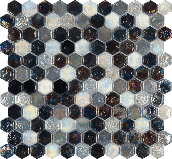 Picture of Bati Orient - Mix Mosaic Hexagon Black/Grey/White Iridescent Glass