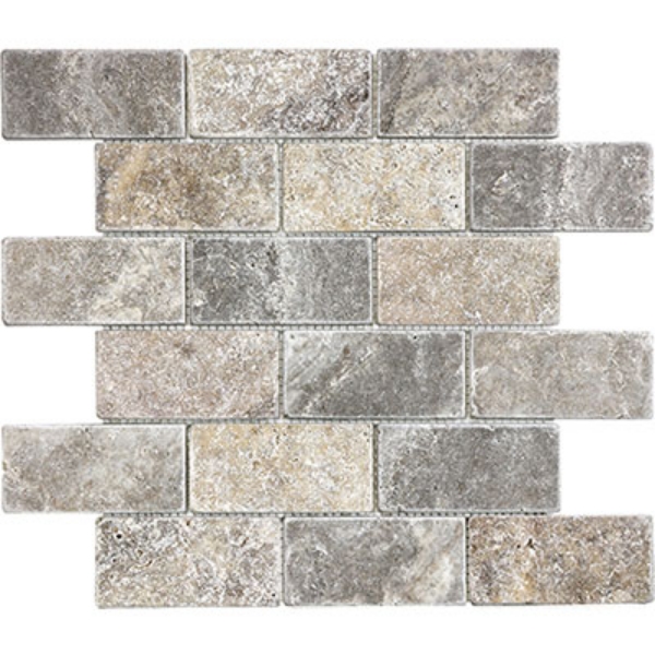 Picture of Anatolia Tile & Stone - Travertine Mosaic Brick 2 x 4 Silver Ash