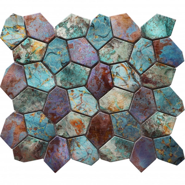 Picture of Bati Orient - Metal Art Hexagon Mosaic Metallic Green Rust