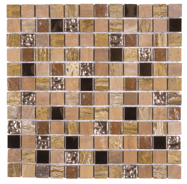 Picture of Bati Orient - Mix Mosaic 7/8 x 7/8 Beige Brown Mix Marble Polished Glass Metal