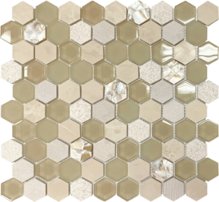 Picture of Bati Orient - Mother of Pearl Glass Marble Hexagon Beige Mix