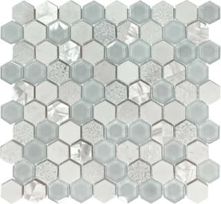 Picture of Bati Orient - Mother of Pearl Glass Marble Hexagon White Mix