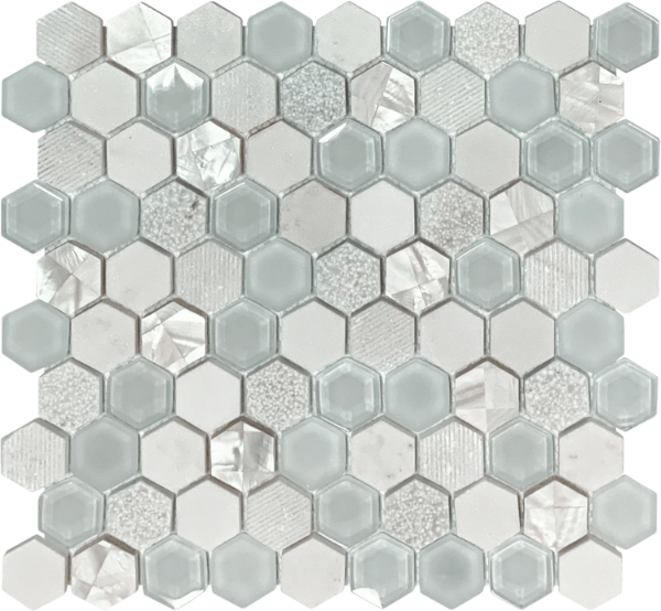 Picture of Bati Orient - Mother of Pearl Glass Marble Hexagon White Mix