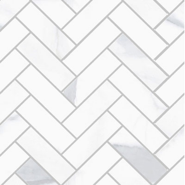 Picture of SantAgostino - Themar Mosaic Herringbone Statuario Venato