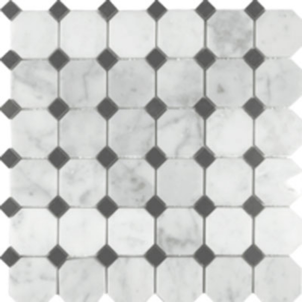 Picture of Tesoro - Metropolitan Blend Octagon Mosaic White Cararra with Black Dot