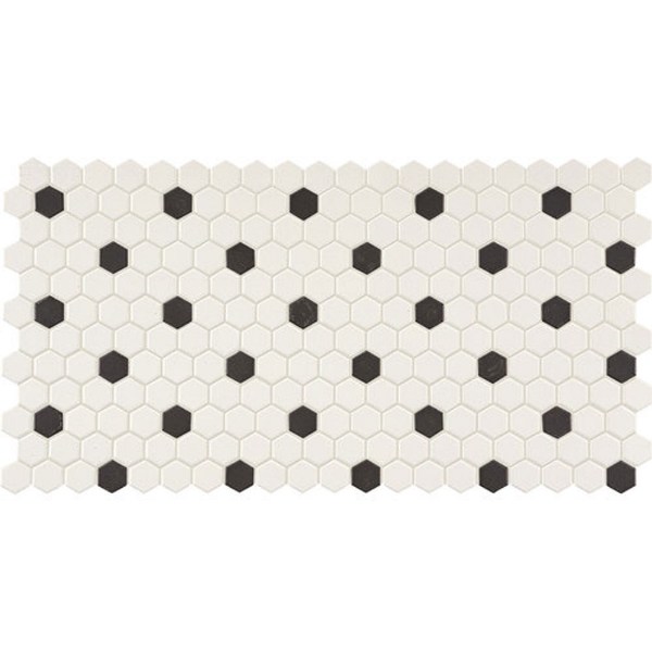 Picture of Daltile - Keystones Blends Hexagon White with Black Dots 1 x 1 Arctic White with Black Dots