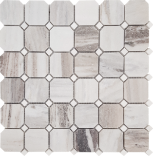 Picture of Tesoro - Pietra Antica Select Polished Travertine Octagon Dot Mosaics Skyline