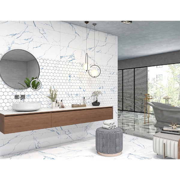 Picture of Tesoro - Indigo Hexagon Mosaic Calacatta Blue Polished