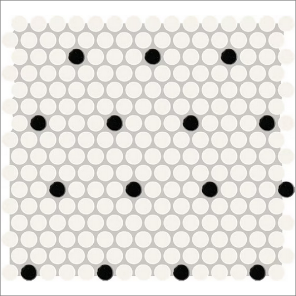Picture of Daltile - Color Wheel Mosaic Penny Round Arctic White Black Dot
