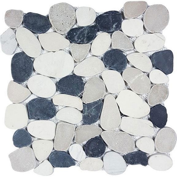 Picture of Tesoro - Ocean Stones Sliced Mosaic Black White Tan