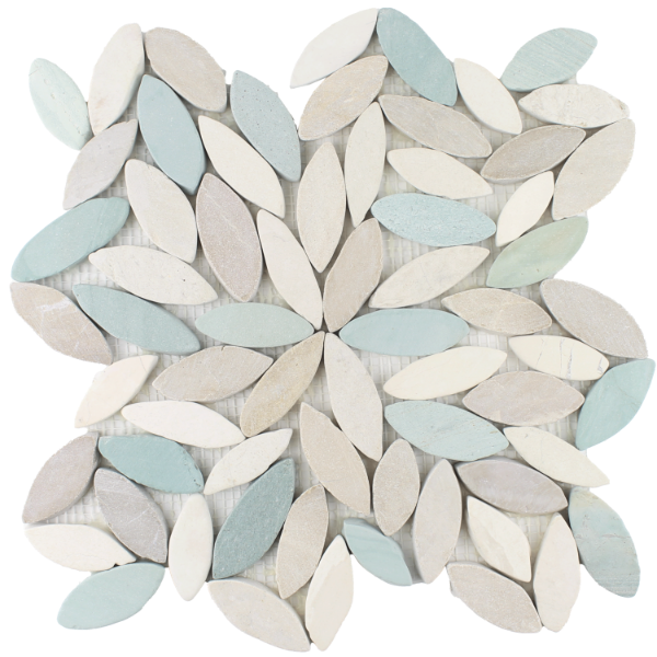 Picture of Tesoro - Ocean Stones Sliced Mosaic White, Green, Tan Sliced Flower