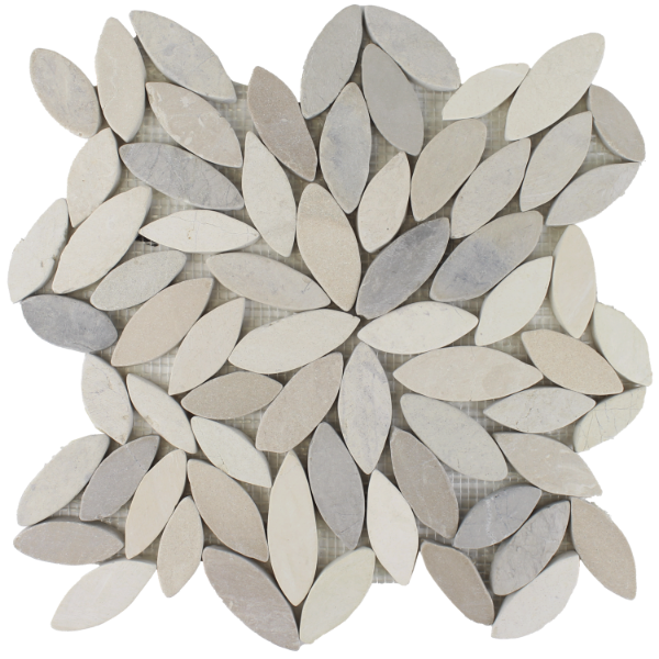 Picture of Tesoro - Ocean Stones Sliced Mosaic White, Tan, Grey Sliced Flower