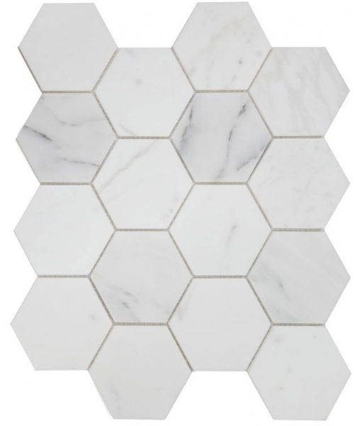 Picture of Elysium - 3 x 3 Hexagon Mosaic Calacatta White Honed