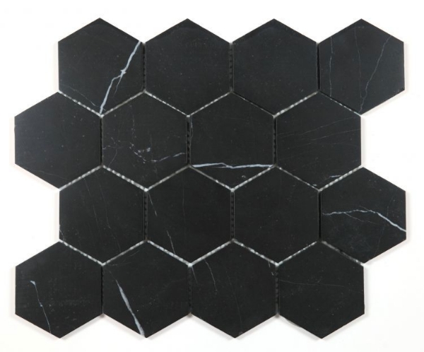 Picture of Elysium - 3 x 3 Hexagon Mosaic Marquina Honed