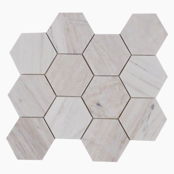 Picture of Elysium - 4 x 4 Hexagon Mosaic Wooden White