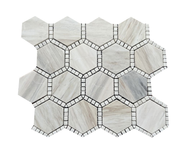 Picture of Elysium - Hexagon Mosaic Deco Wooden White Honed