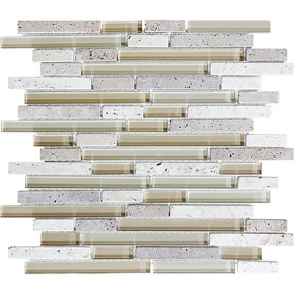 Picture of Anatolia Tile & Stone - Bliss Mosaic Glass Stone Linear Blend Creme Brulee