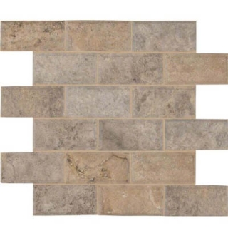 Picture of MS International - Travertine Mosaic 2 X 4 Brick Honed Beveled Silver Travertine Honed