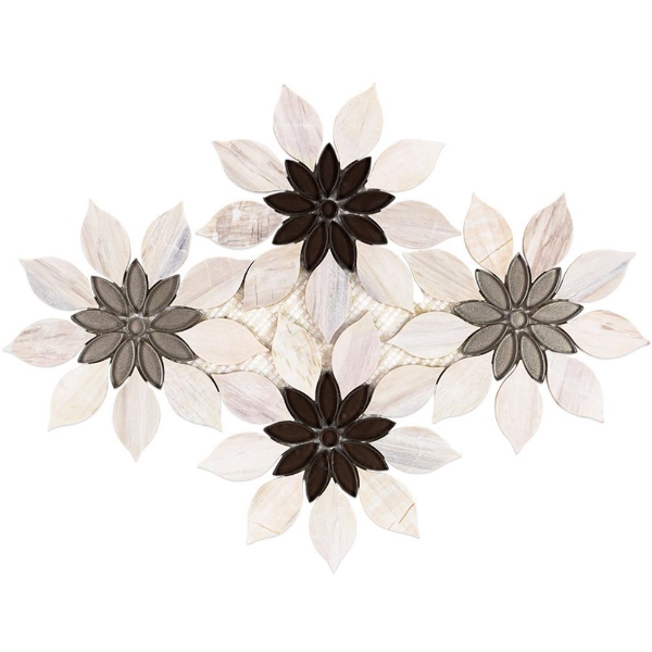 Picture of SOHO Studio Corp - Water Jet Mosaic MJ Rain Flower Wooden Beige Taupe Beige Glass